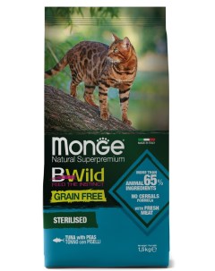 Bwild Cat Grain Free беззерновой корм из тунца и гороха для стерилизованных кошек Тунец 1 5 кг Monge