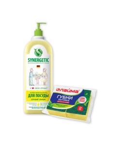 Набор для Goods Средство для мытья посуды антибактериальное 1 л SYNERGETIC Лимон арт 605557 Губки бы Combo
