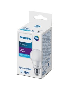 Светодиодная лампа E27 9W 6500К холодный A60 Ecohome Philips