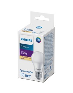 Светодиодная лампа E27 13W 3000К теплый A60 Ecohome Philips