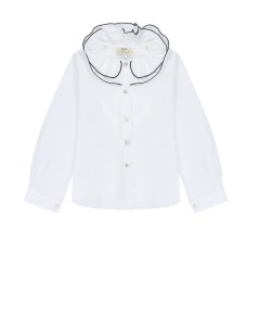 Хлопковая блуза с декоративным воротником и контрастной отделкой Caf