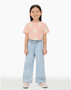Розовая футболка Oversize с цветочным принтом для девочки Gloria jeans