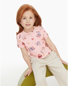 Розовая футболка Fitted с принтом для девочки Gloria jeans