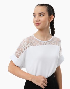 Белая блузка oversize с кружевом для девочки Gloria jeans