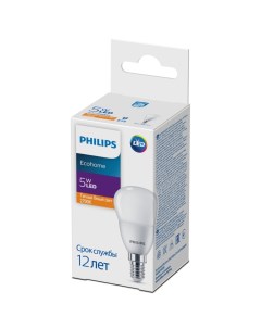 Светодиодная лампа E14 5W 2700К теплый P45 Ecohome Philips