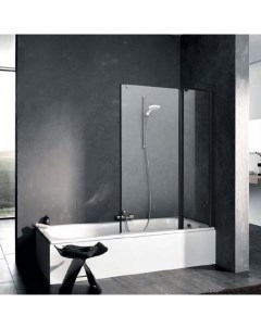 Шторка на ванну Pega 109 111 5х150 профиль черный soft стекло прозрачное петли справа Kermi