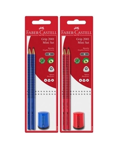 Набор карандашей чернографитных Grip 2001, 2 штуки + точилка, заточенные Faber-castell