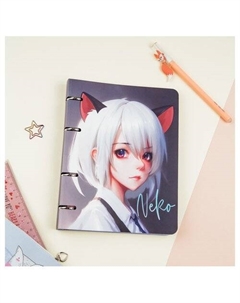 Тетрадь на кольцах Neko, А5, 100 листов, картон, матовая ламинация, тиснение фольгой MS_50667 Meshu