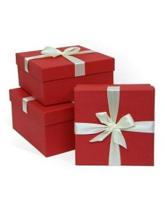 Коробка подарочная с бантом тиснение Рогожка 190x150x90 мм красная Рутаупак