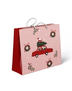 Пакет бумажный подарочный Santa Санта на машине 32х32 см Be smart