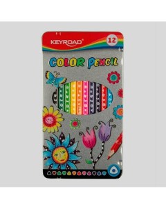 Набор цветных карандашей 12 цветов металлический пенал Keyroad