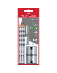Набор карандашей чернографитных Faber-Castell Grip 2001, 3 шт + ластик колпачок, 3 шт + точилка Faber-castell