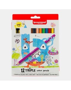 Набор цветных трехгранных карандашей 12 цветов точилка Bruynzeel