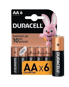 Батарейки Duracell AA (LR6), щелочные, КОМПЛЕКТ 6 шт., в блистере