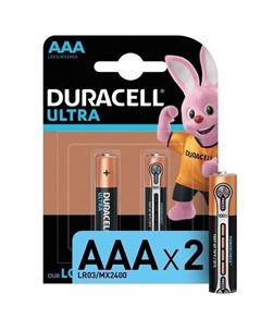Батарейки Duracell ULTRA AAА (LR03), щелочные, КОМПЛЕКТ 2 шт., в блистере