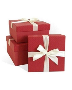 Коробка подарочная с бантом тисненая бумага Микс, 170x170x70 мм, красный-бордовый Рутаупак