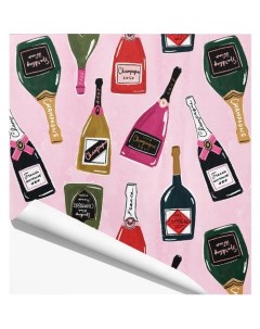 Упаковочная бумага Шампанское на розовом фоне 70 х 100 см Красота в деталях