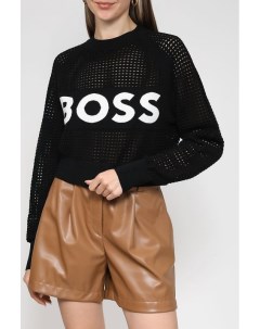 Пуловер ажурный с О вырезом свободного кроя с логотипом Boss