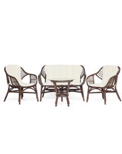 Комплект для отдыха SONOMA стол круглый со стеклом 2 кресла диван с подушками walnut грецкий орех ро Tetchair