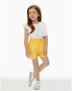 Жёлтые шорты Paperbag с цветочным принтом для девочки Gloria jeans