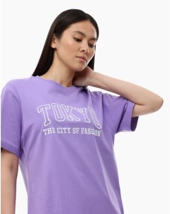 Фиолетовая футболка oversize с вышивкой Tokyo Gloria jeans
