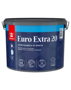 Краска акриловая Euro Extra 20 база А для стен и потолков 9л белая арт 700001107 Tikkurila