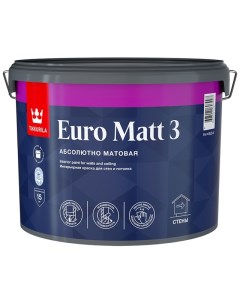 Краска акриловая Euro Matt 3 для стен и потолков база С 9л бесцветная арт 700001117 Tikkurila