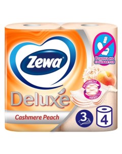 Бумага туалетная Deluxe 4шт в уп 3 слойные 145 листов аромат персик Zewa