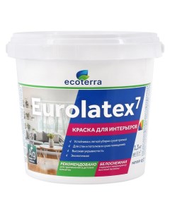 Краска акриловая Eurolatex 7 для стен и потолков 1 3кг белая арт ЭК000135287 Ecoterra