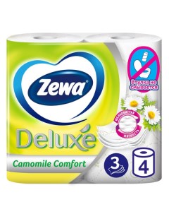 Бумага туалетная Deluxe 4шт в уп 3 слойные 145 листов аромат ромашка Zewa
