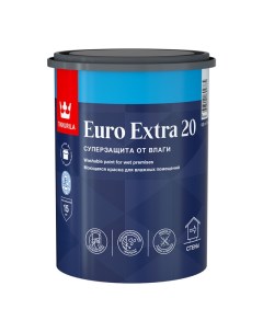 Краска акриловая Euro Extra 20 для стен и потолков база А 0 9л белая арт 700001105 Tikkurila