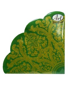 Салфетки Золотой орнамент на зеленом 32см 3 слойные 12шт круглые Bouquet