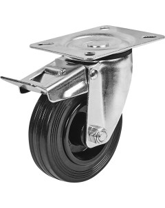Колесо для тележки поворотное с тормозом для твёрдого пола 100 мм нагрузка до 100 кг цвет чёрный Standers
