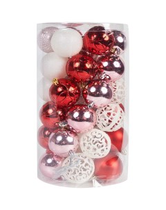 Набор елочных шаров Рождество o6 см пластик белый красный розовый 37 шт Без бренда