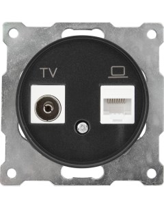 Розетка двойная антенна компьютер TV RJ45 кат 5e встраиваемая 1E20811303 цвет черный Onekeyelectro