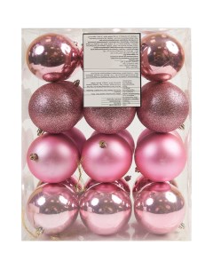 Набор елочных шаров o10 см пластик розовый 24 шт Без бренда