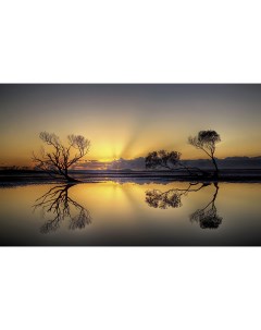Картина на холсте Закат на озере 60x100 см Без бренда