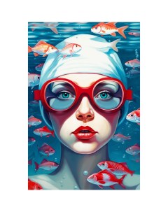 Картина на холсте Девушка с рыбами 40x60 см Постер-лайн
