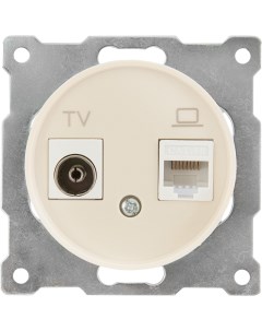 Розетка двойная антенна компьютер TV RJ45 кат 5e встраиваемая 1E20811301 цвет бежевый Onekeyelectro