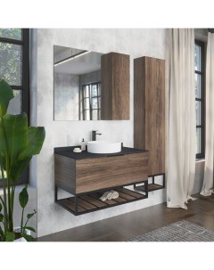 Мебель для ванных комнат Порто 00 00008927 90 см подвесная коричневая с черной столешницей Comforty