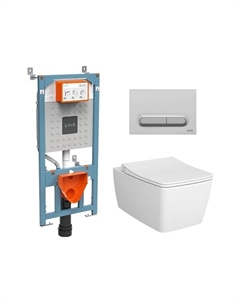 Комплект подвесного унитаза Metropole L-Box 9820B003-7201 с инсталляцией и кнопкой, сиденье микролифт Vitra