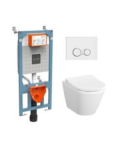 Комплект подвесного унитаза Integra round L-Box 9856B003-7205 с инсталляцией и кнопкой, сиденье микролифт Vitra