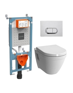 Комплект подвесного унитаза S50 Rim-Ex 9003B003-7201 с инсталляцией и кнопкой, сиденье микролифт Vitra