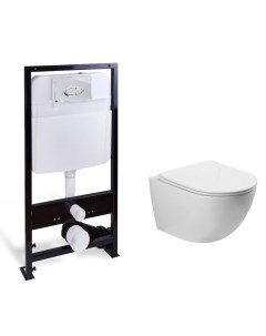 Подвесной унитаз с инсталляцией SL-5005 + SL-01 безободковый с сиденьем микролифт, белый Santiline