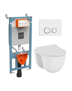 Комплект подвесного унитаза S40 L-Box 9860B003-7200 с инсталляцией и кнопкой, сиденье микролифт Vitra