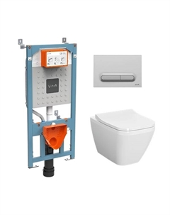 Комплект подвесного унитаза Integra square L-Box 9856B003-7206 с инсталляцией и кнопкой, сиденье микролифт Vitra