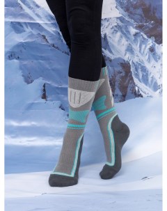 Женские высокие носки термо темно серого цвета с голубыми вставками Mark formelle