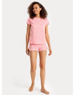 Пижамный женский комплект из хлопка футболка шорты розовый с сердечками Mark formelle