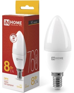Лампа светодиодная 4690612020426 LED СВЕЧА VC 8Вт свеча 3000К теплый белый E14 760лм In home