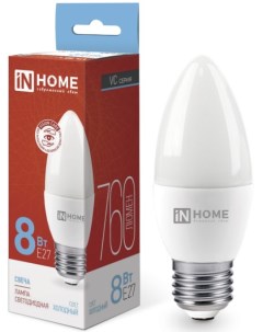 Лампа светодиодная 4690612024820 LED СВЕЧА VC 8Вт свеча 6500К холодный белый E27 760лм In home